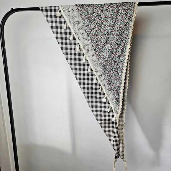 Pimkie Boho Layered Scarf Shawl Wrap Black Ivory Floral Check Tassel - Picture 6 of 12